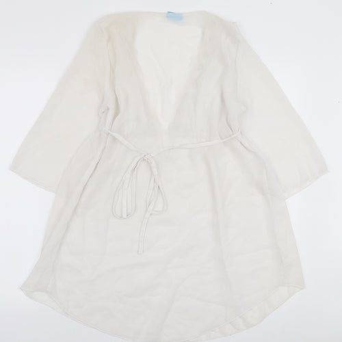 The Beach Womens Ivory Polyester Kaftan Size 10 V-Neck Tie - Beach Cover Up