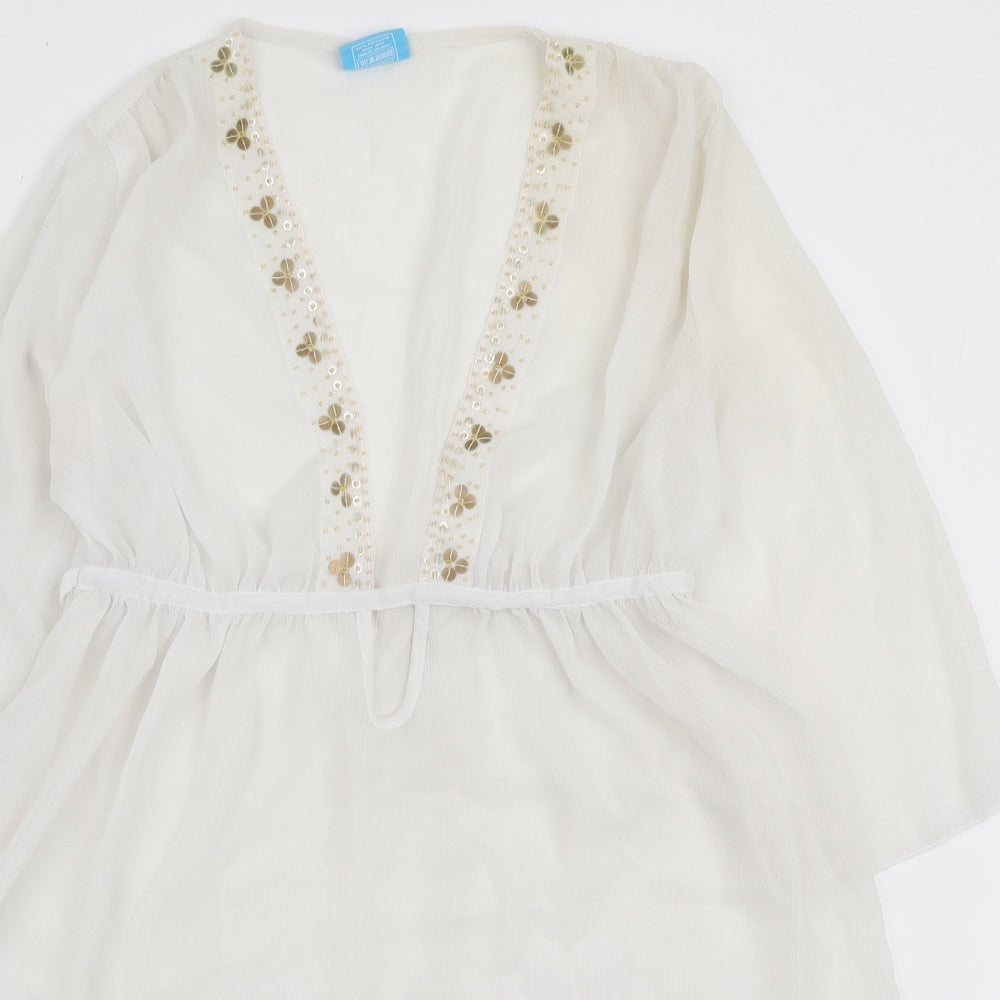 The Beach Womens Ivory Polyester Kaftan Size 10 V-Neck Tie - Beach Cover Up