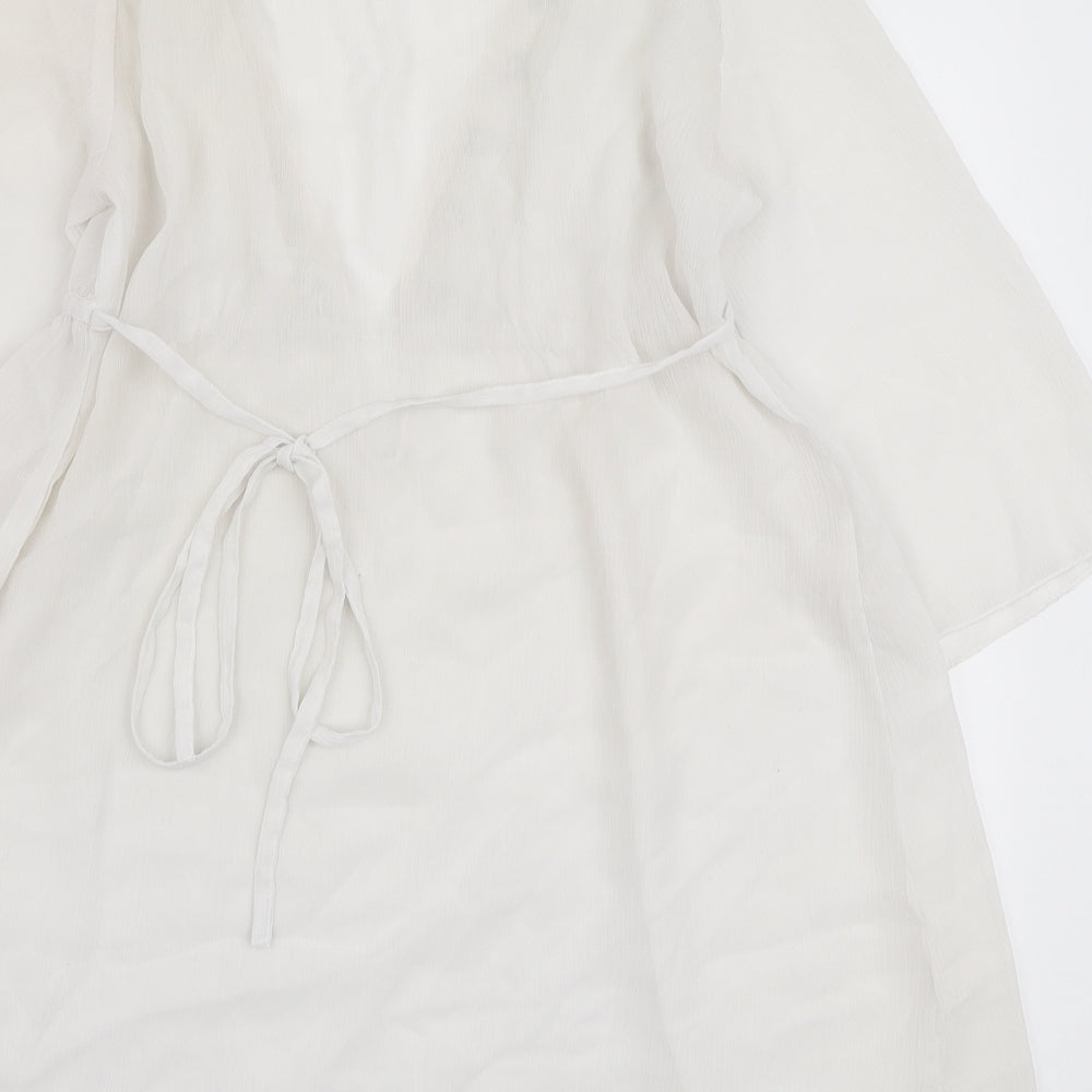 The Beach Womens Ivory Polyester Kaftan Size 10 V-Neck Tie - Beach Cover Up