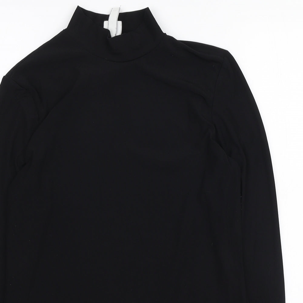 H&M Womens Black Polyester Basic T-Shirt Size M High Neck