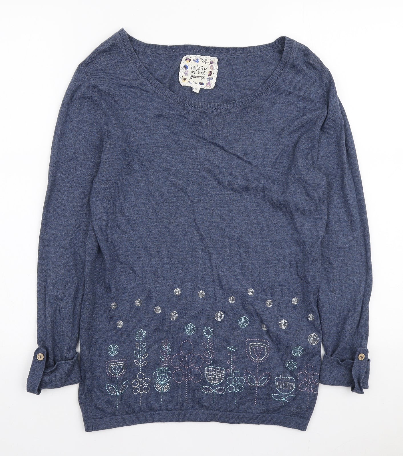 MANTARAY PRODUCTS Womens Blue Boat Neck Cotton Pullover Jumper Size 12
