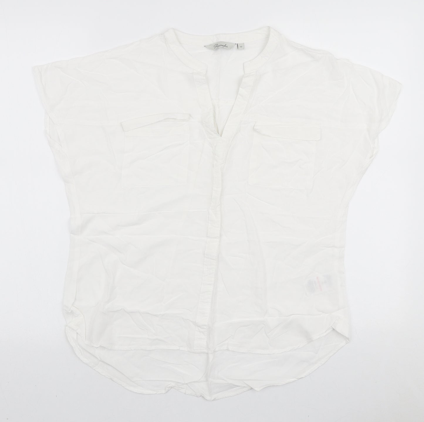 Peacocks Womens White Cotton Basic Blouse Size 12 V-Neck