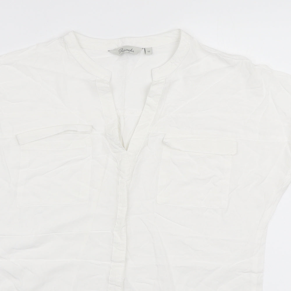 Peacocks Womens White Cotton Basic Blouse Size 12 V-Neck