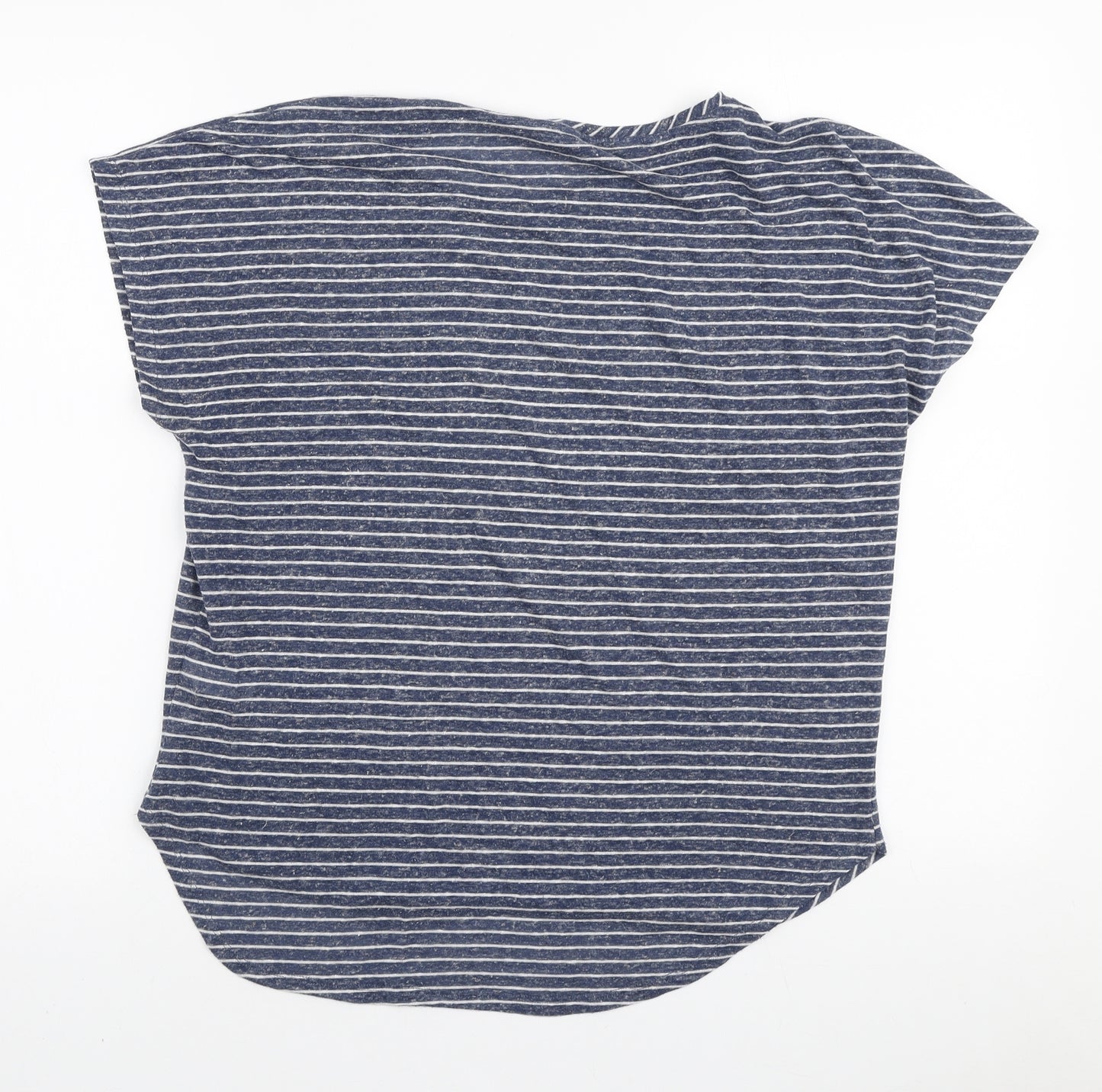 TU Womens Blue Striped Polyester Basic T-Shirt Size 14 Round Neck