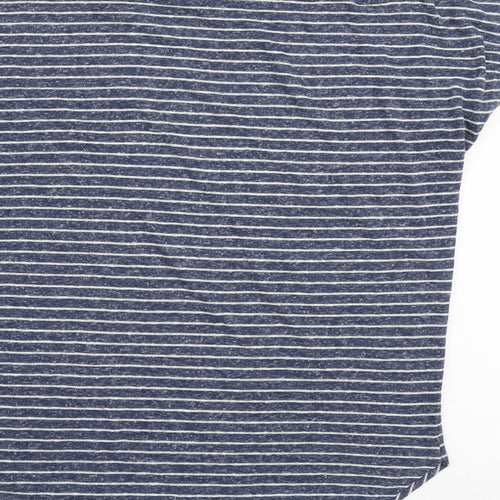 TU Womens Blue Striped Polyester Basic T-Shirt Size 14 Round Neck