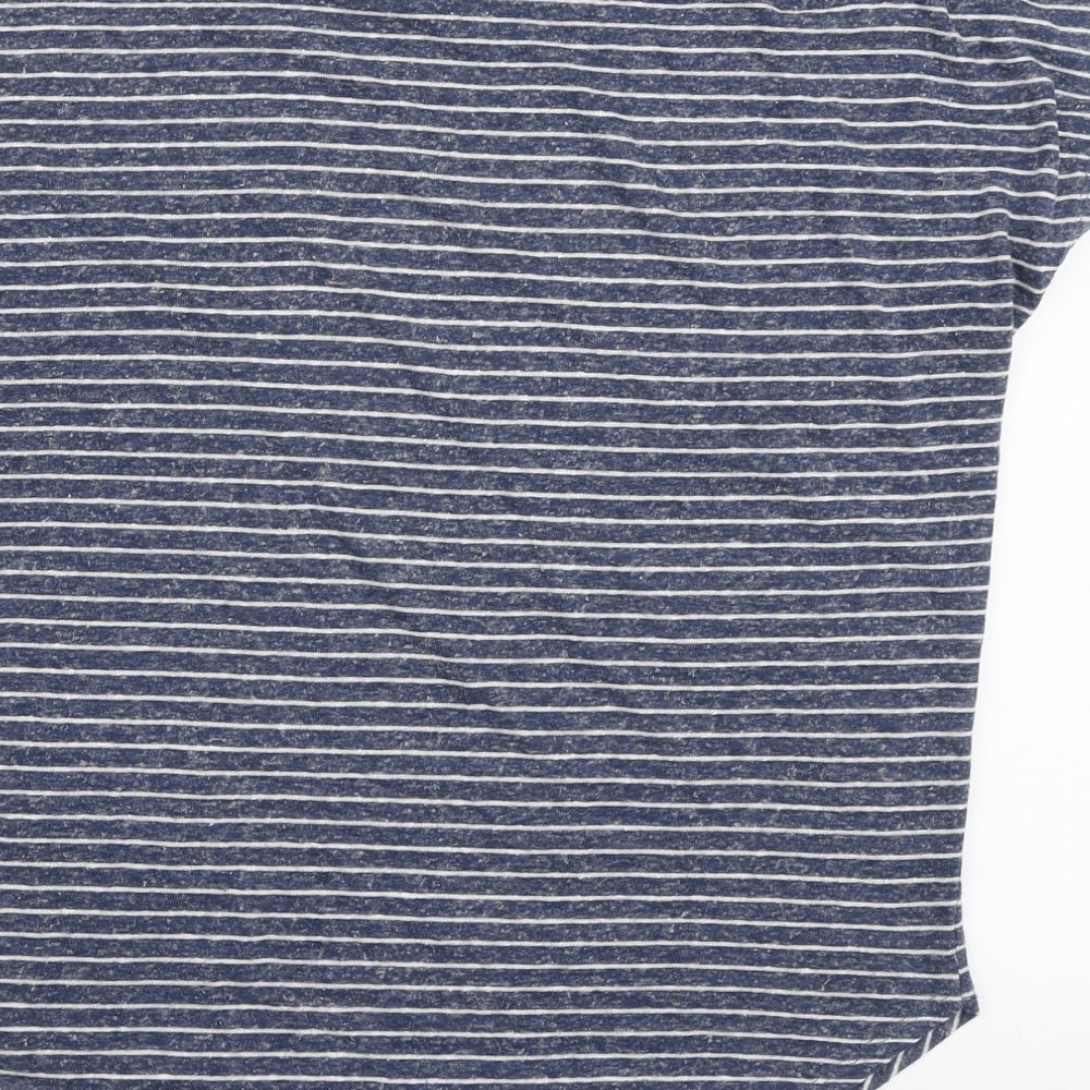 TU Womens Blue Striped Polyester Basic T-Shirt Size 14 Round Neck