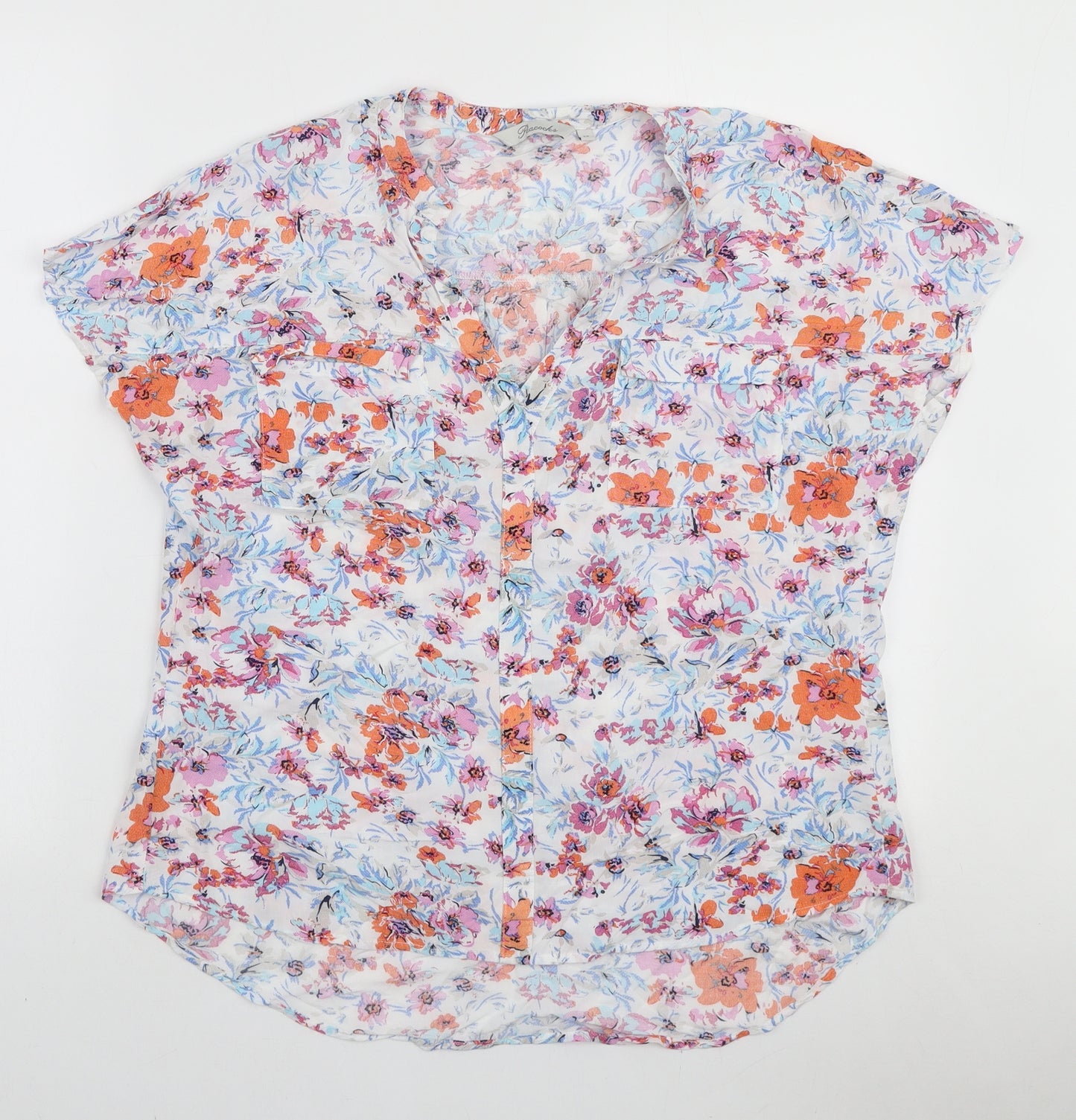 Peacocks Womens Multicoloured Floral Viscose Basic Blouse Size 12 V-Neck