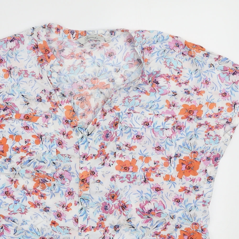 Peacocks Womens Multicoloured Floral Viscose Basic Blouse Size 12 V-Neck
