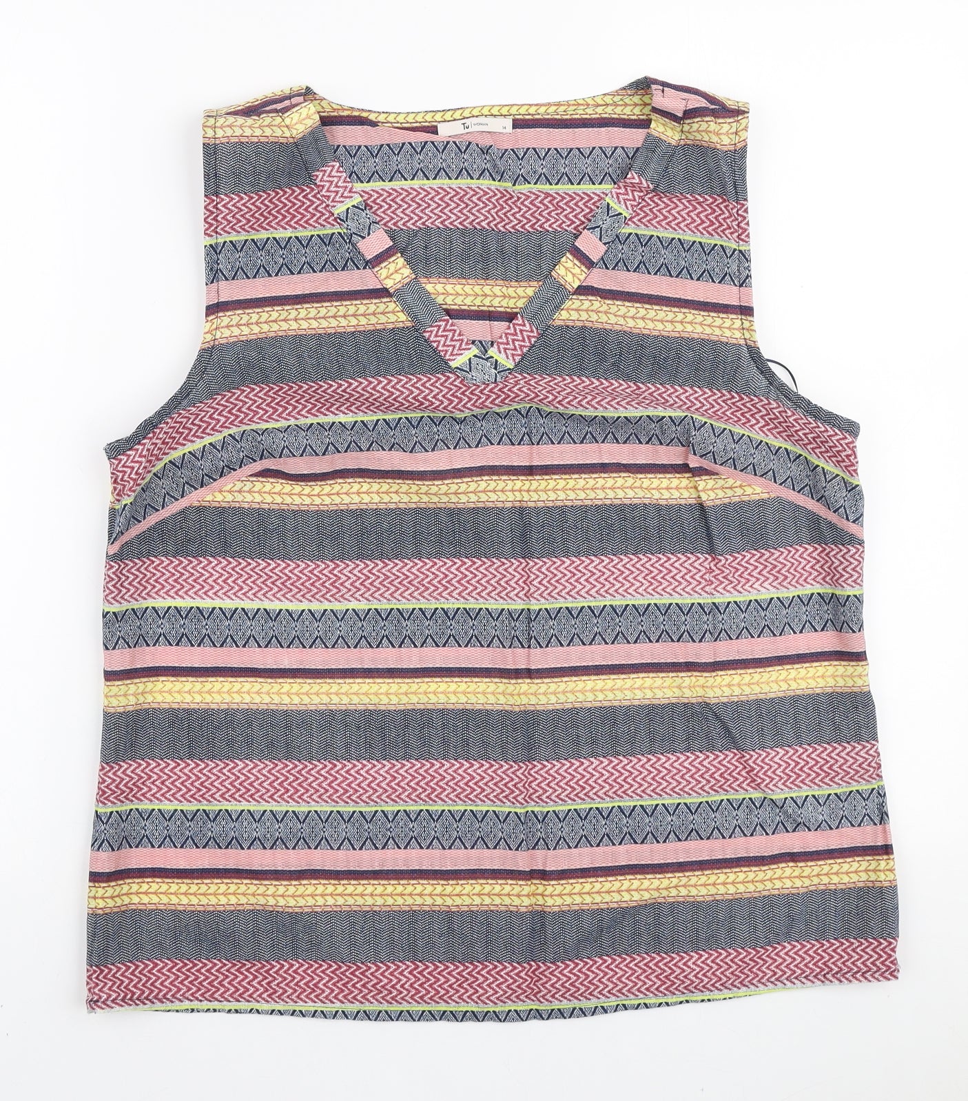 TU Womens Multicoloured Geometric Cotton Basic Tank Size 14 V-Neck