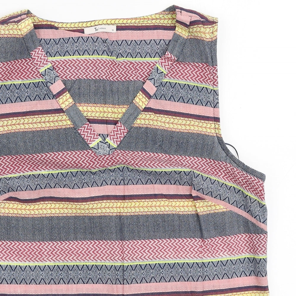 TU Womens Multicoloured Geometric Cotton Basic Tank Size 14 V-Neck