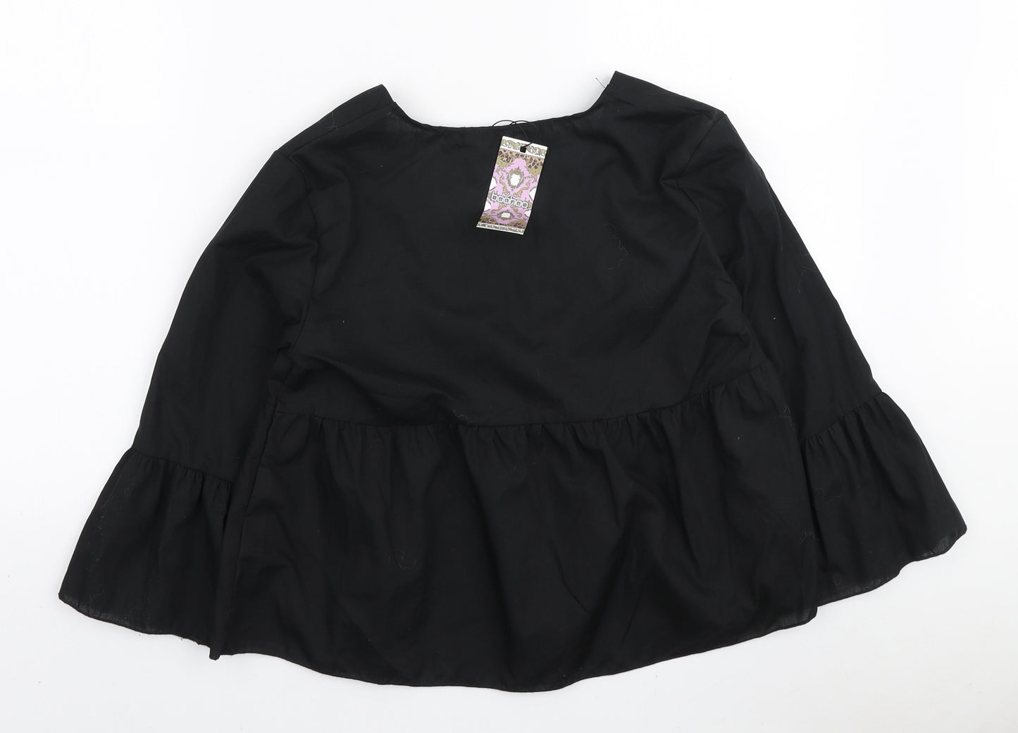 Boohoo Womens Black Polyester Basic Blouse Size 6 V-Neck