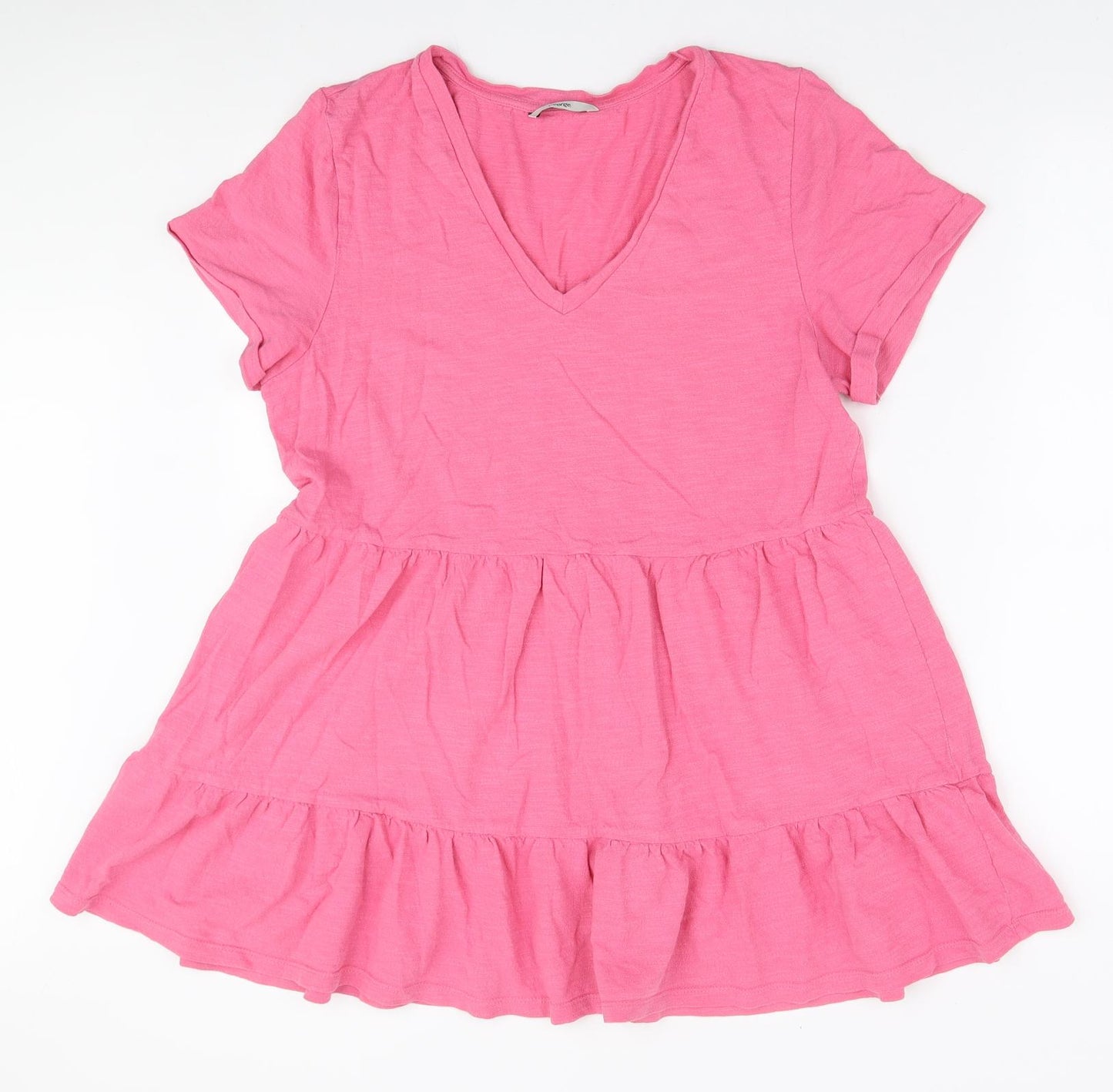 George Womens Pink Cotton Tunic T-Shirt Size 16 V-Neck
