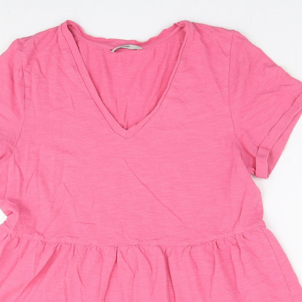 George Womens Pink Cotton Tunic T-Shirt Size 16 V-Neck