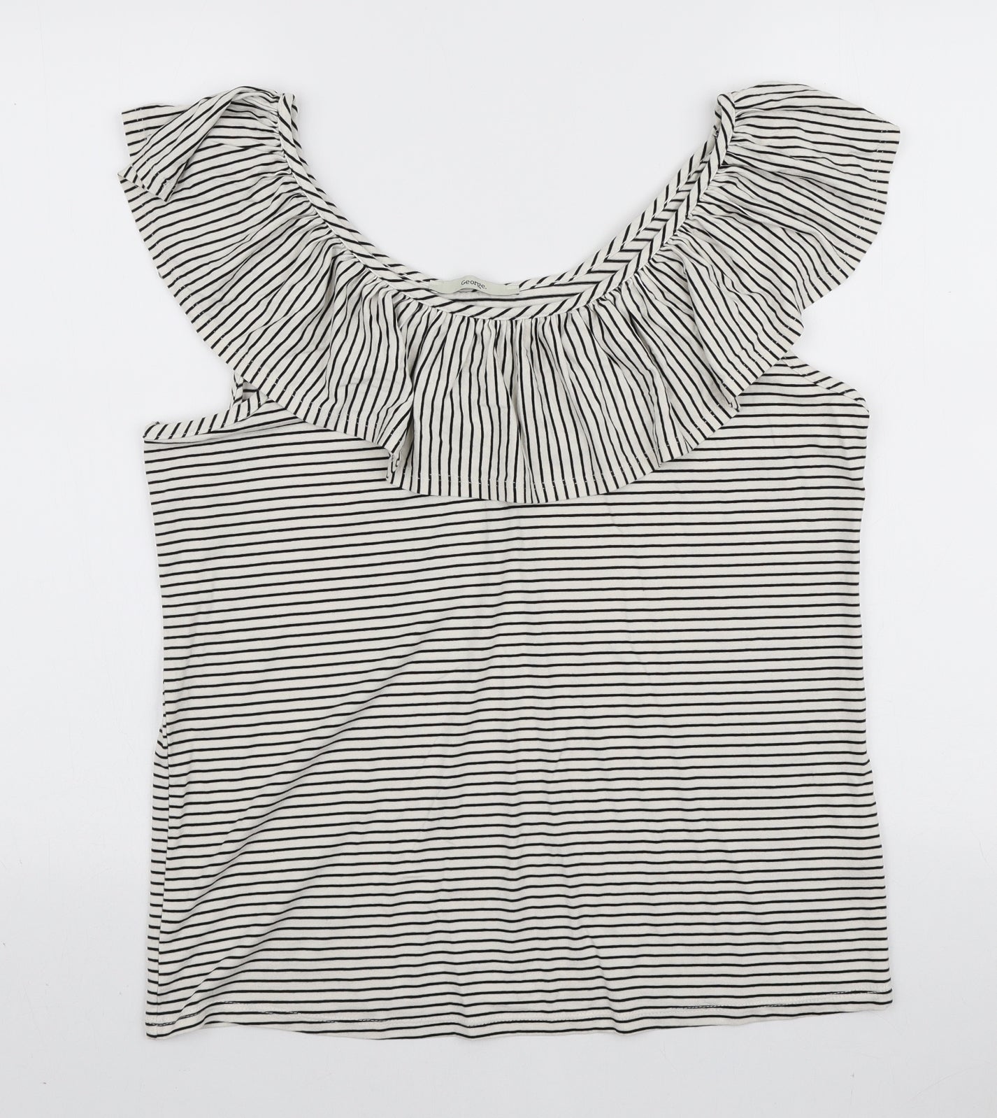 George Womens Ivory Striped Viscose Basic Tank Size 12 Scoop Neck