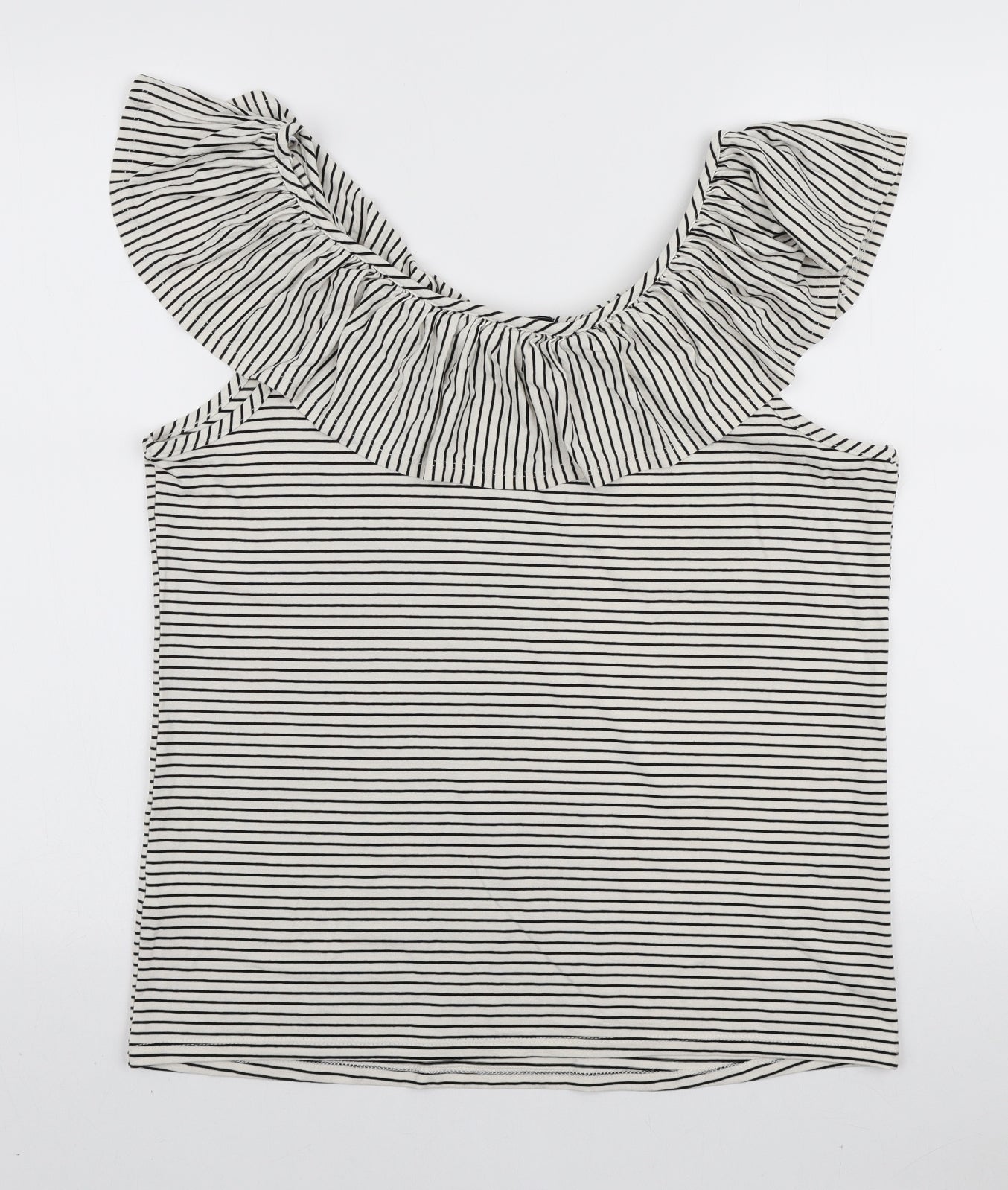 George Womens Ivory Striped Viscose Basic Tank Size 12 Scoop Neck
