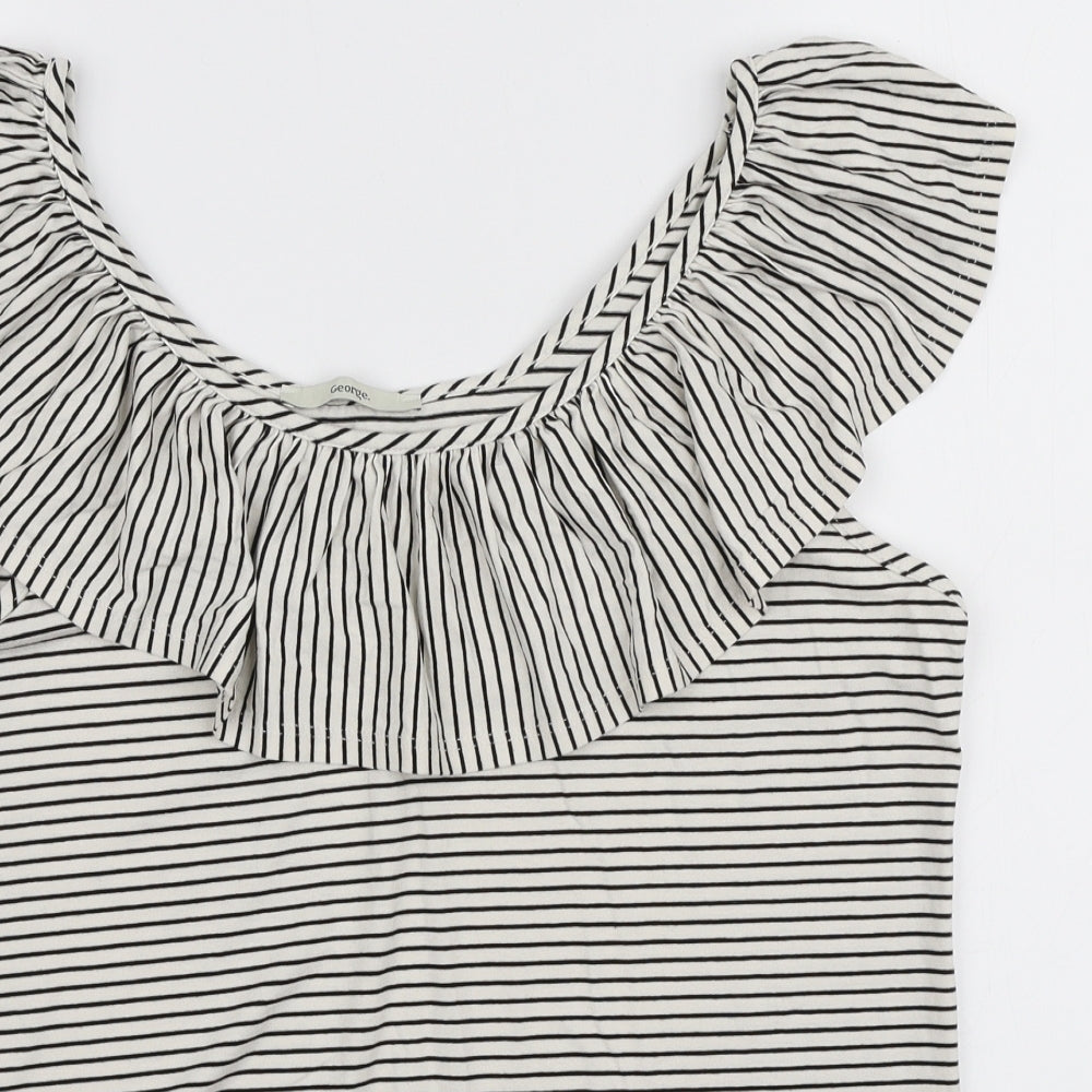 George Womens Ivory Striped Viscose Basic Tank Size 12 Scoop Neck
