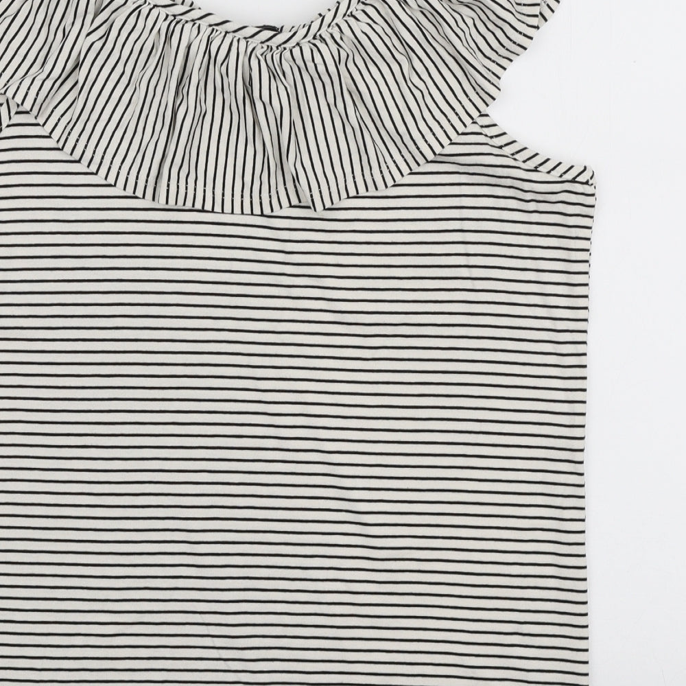 George Womens Ivory Striped Viscose Basic Tank Size 12 Scoop Neck
