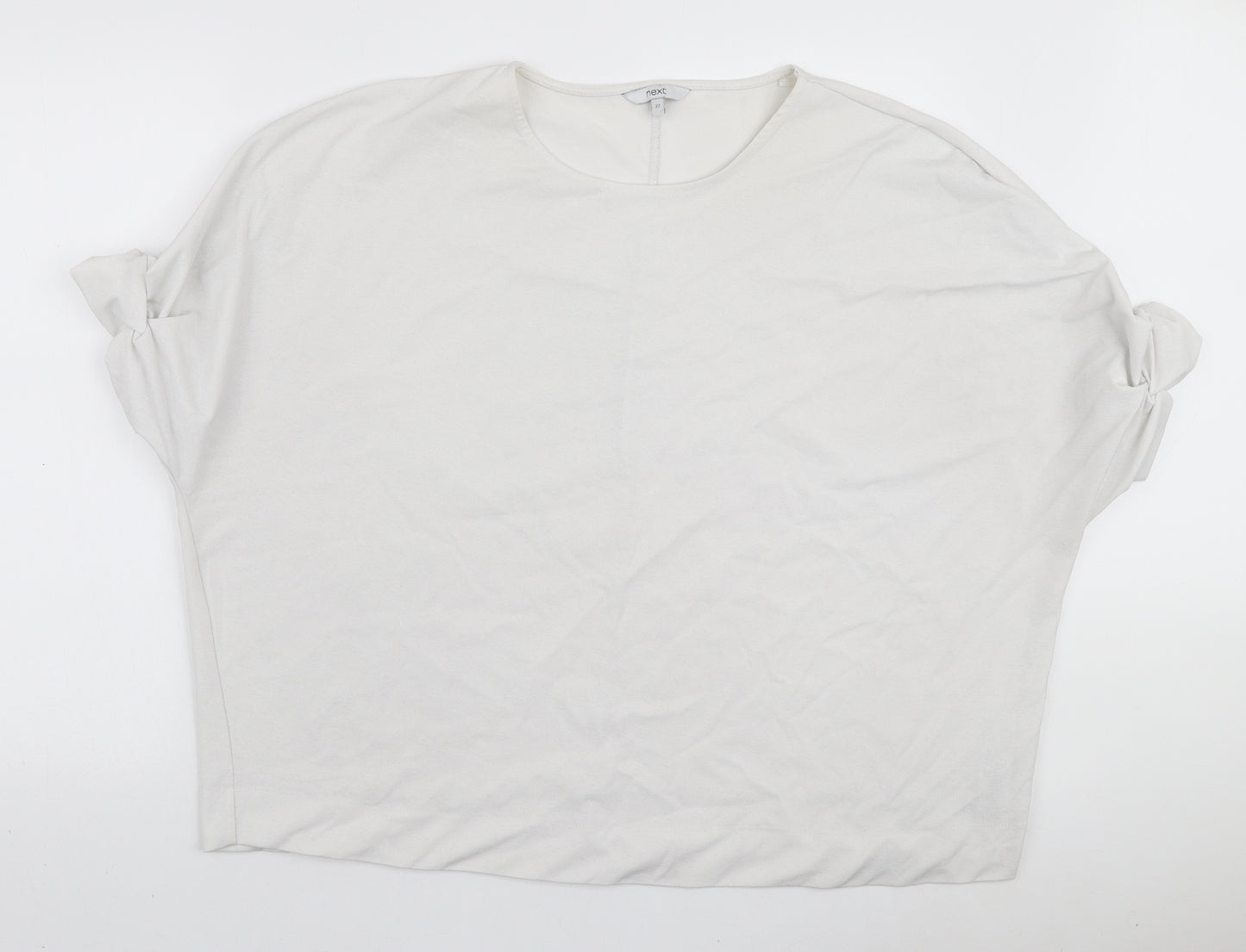 NEXT Womens White Polyester Basic T-Shirt Size 22 Round Neck - Ruched Sleeves