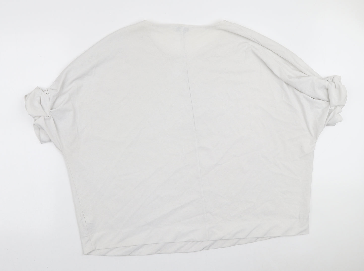 NEXT Womens White Polyester Basic T-Shirt Size 22 Round Neck - Ruched Sleeves