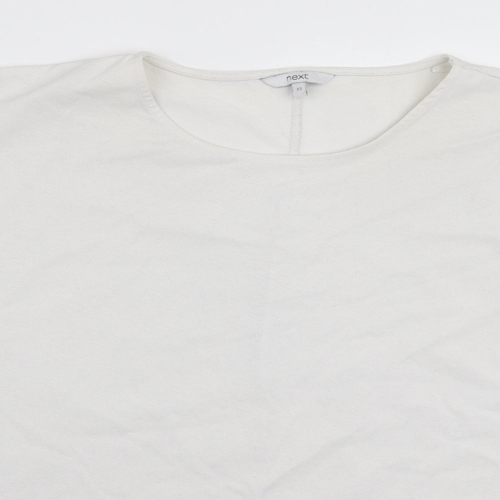 NEXT Womens White Polyester Basic T-Shirt Size 22 Round Neck - Ruched Sleeves