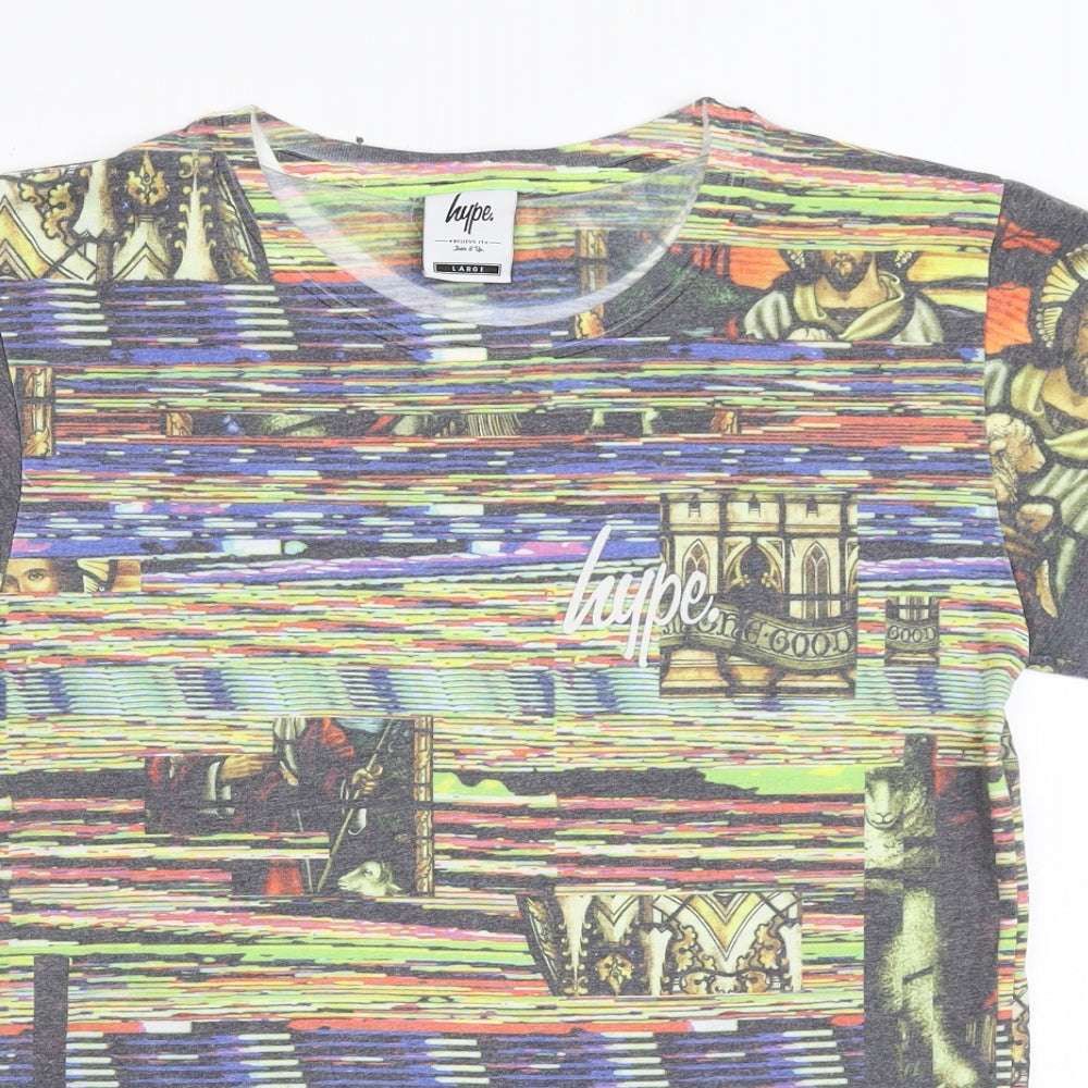Hype Mens Multicoloured Geometric Polyester T-Shirt Size L Round Neck
