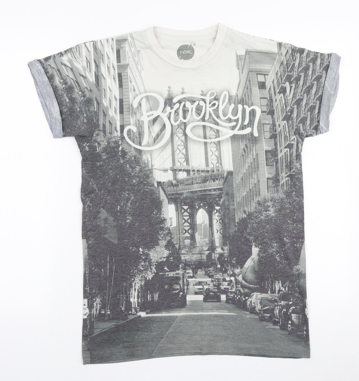 NEXT Mens Grey Polyester T-Shirt Size S Round Neck - Brooklyn
