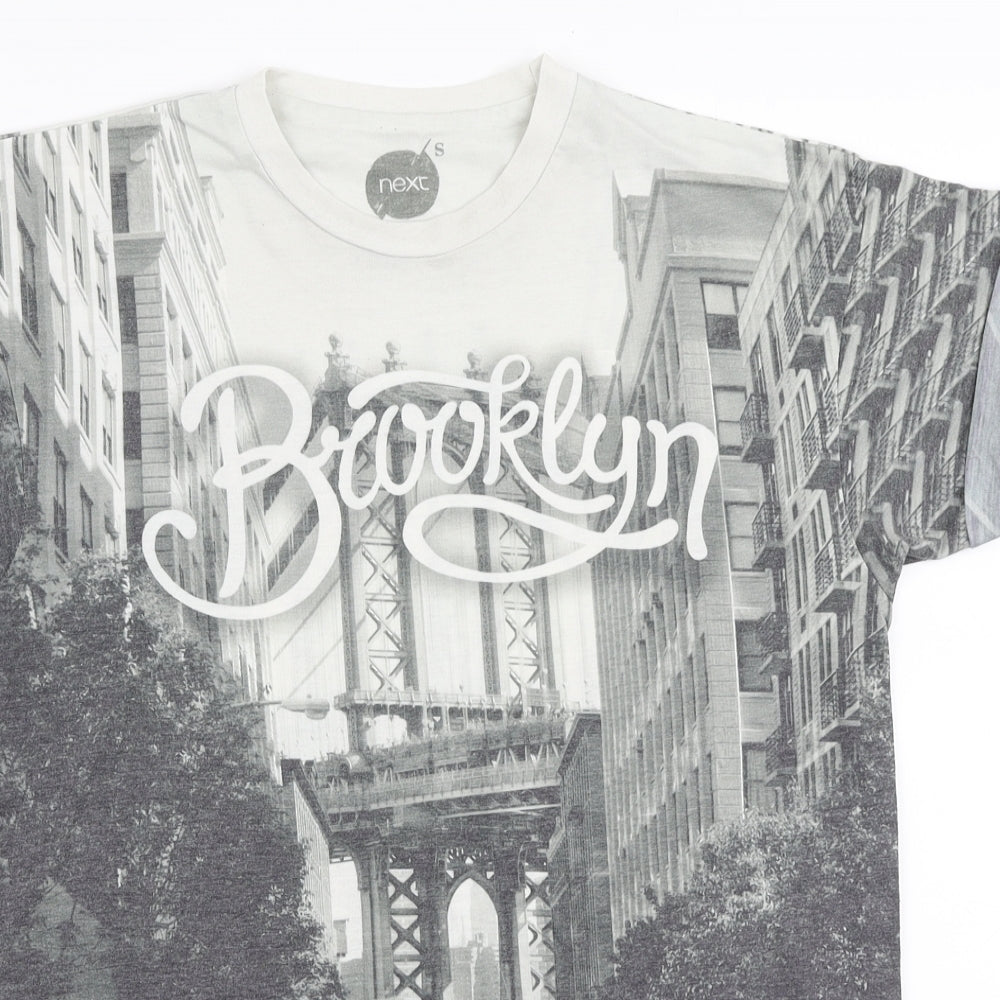 NEXT Mens Grey Polyester T-Shirt Size S Round Neck - Brooklyn