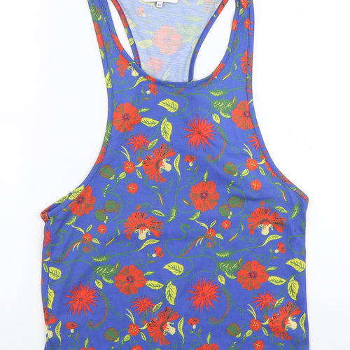 Night Addict Womens Blue Floral Polyester Basic Tank Size XS Scoop Neck