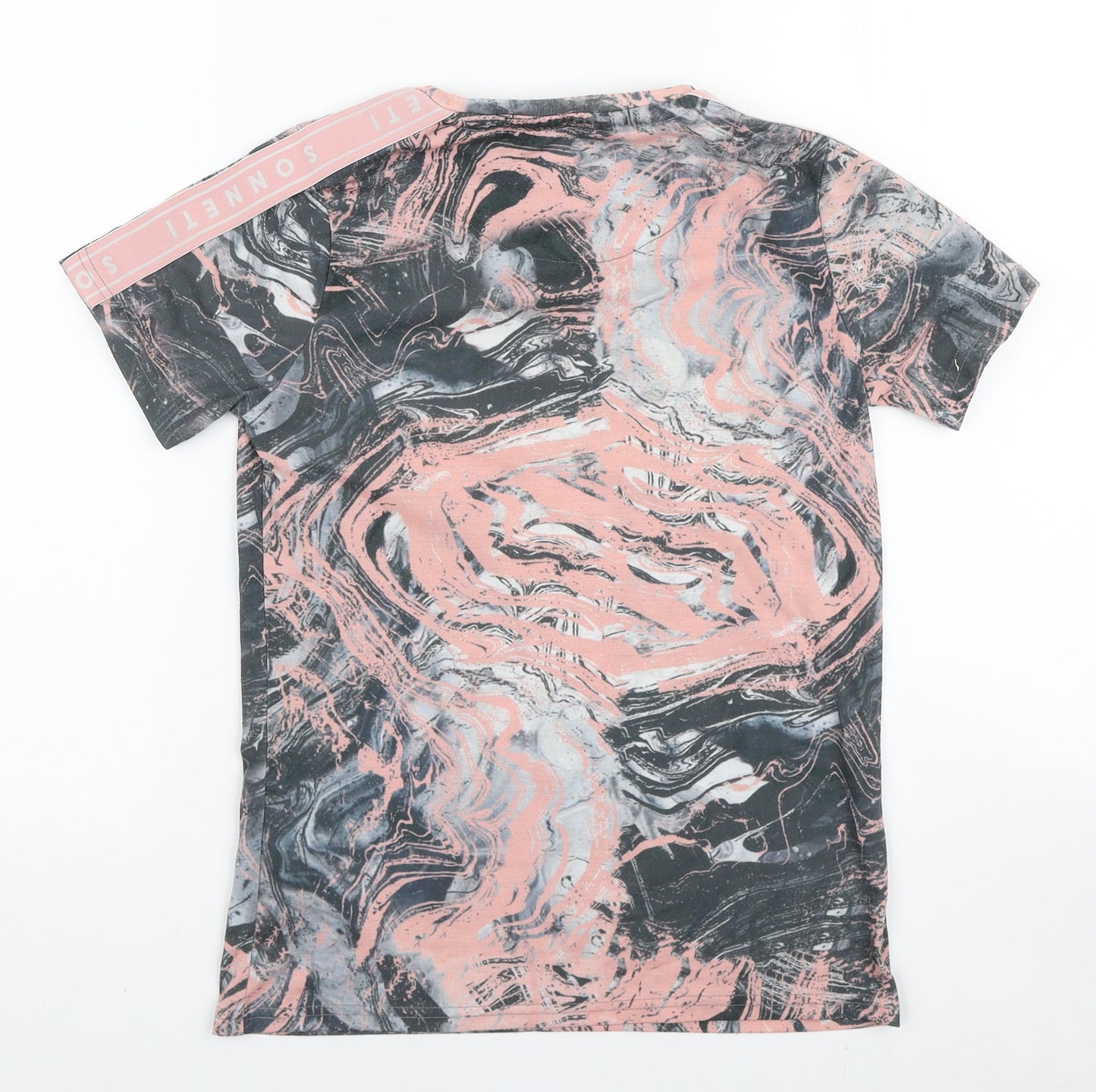 Sonneti Girls Black Geometric Polyester Basic T-Shirt Size 10-11 Years Round Neck Pullover - Marble Print