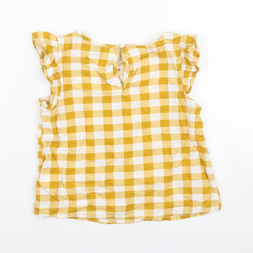 Primark Girls Yellow Gingham Cotton Basic Button-Up Size 5-6 Years Round Neck Button
