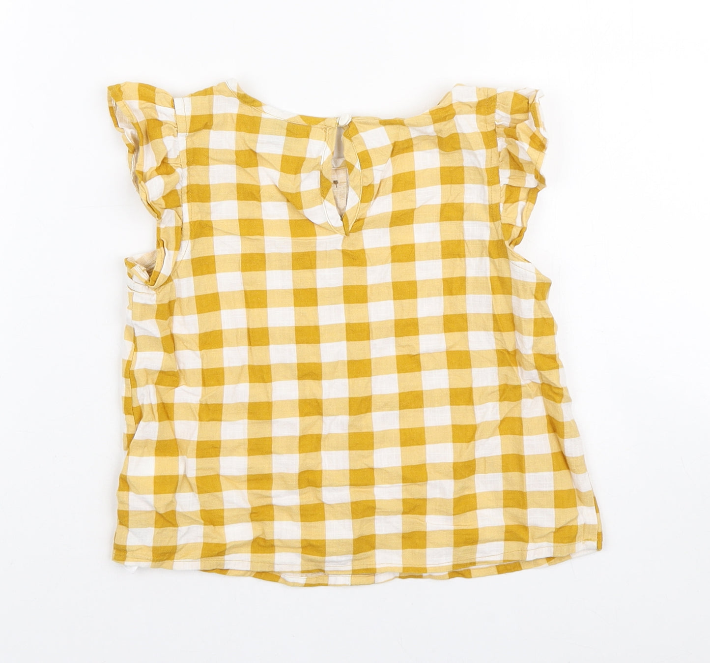 Primark Girls Yellow Gingham Cotton Basic Button-Up Size 5-6 Years Round Neck Button