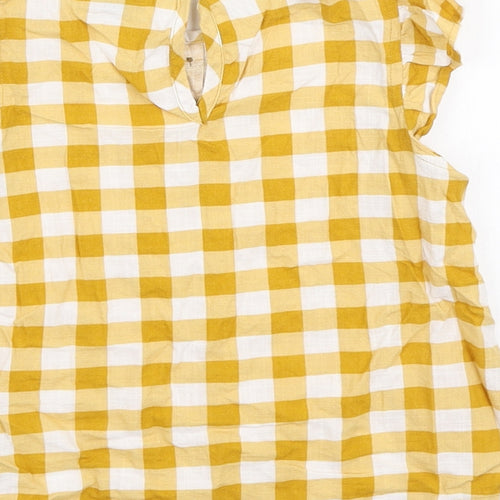 Primark Girls Yellow Gingham Cotton Basic Button-Up Size 5-6 Years Round Neck Button