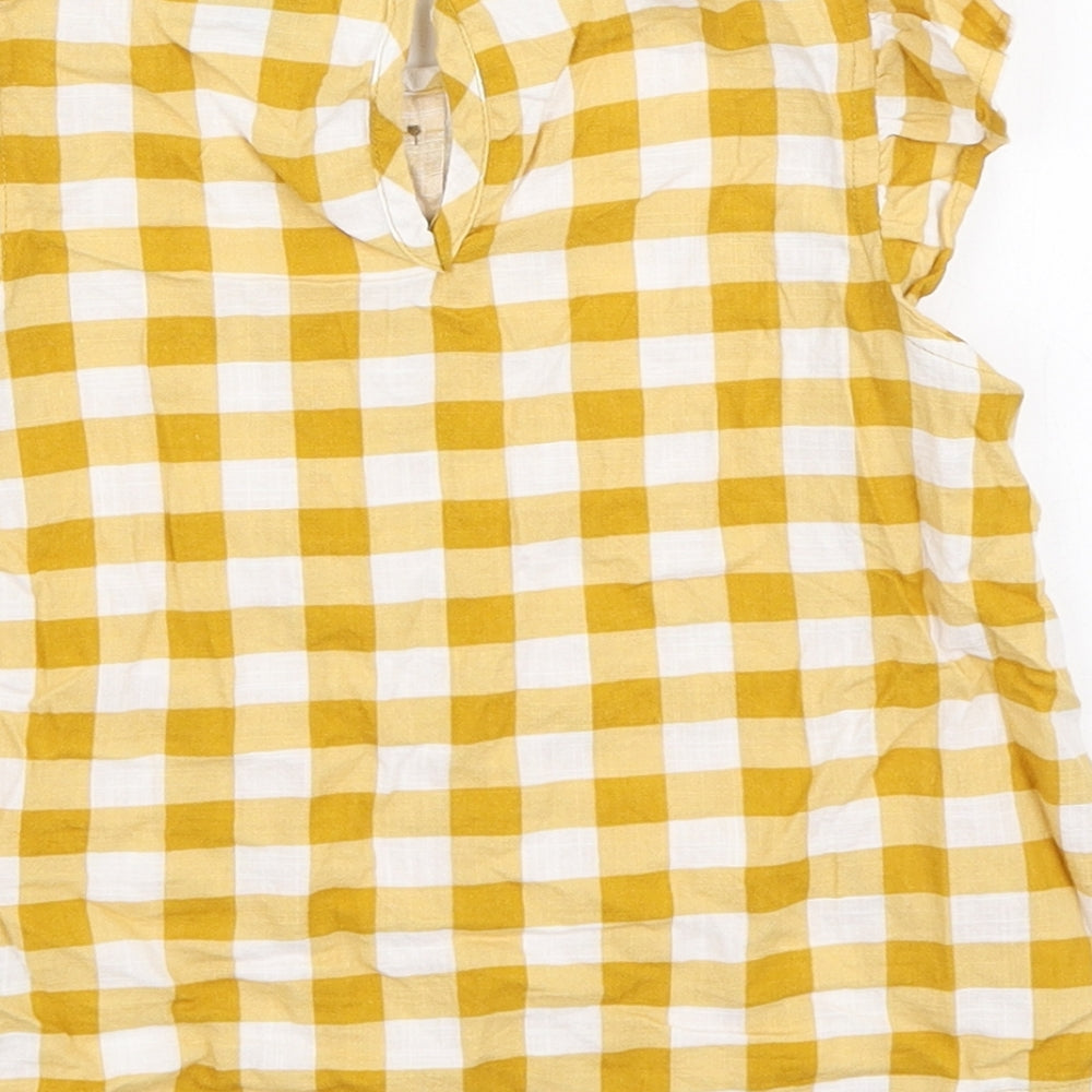 Primark Girls Yellow Gingham Cotton Basic Button-Up Size 5-6 Years Round Neck Button