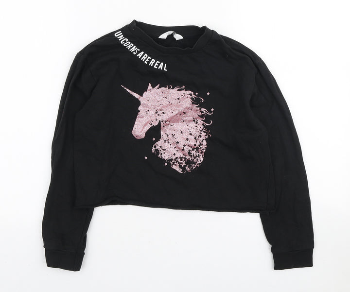 Primark Girls Black Cotton Pullover Sweatshirt Size 10-11 Years Pullover - Unicorns Are Real