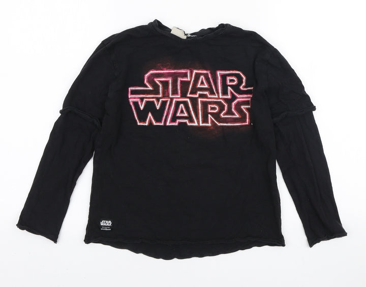 Zara Boys Black Cotton Pullover T-Shirt Size 8 Years Round Neck Pullover - Star Wars