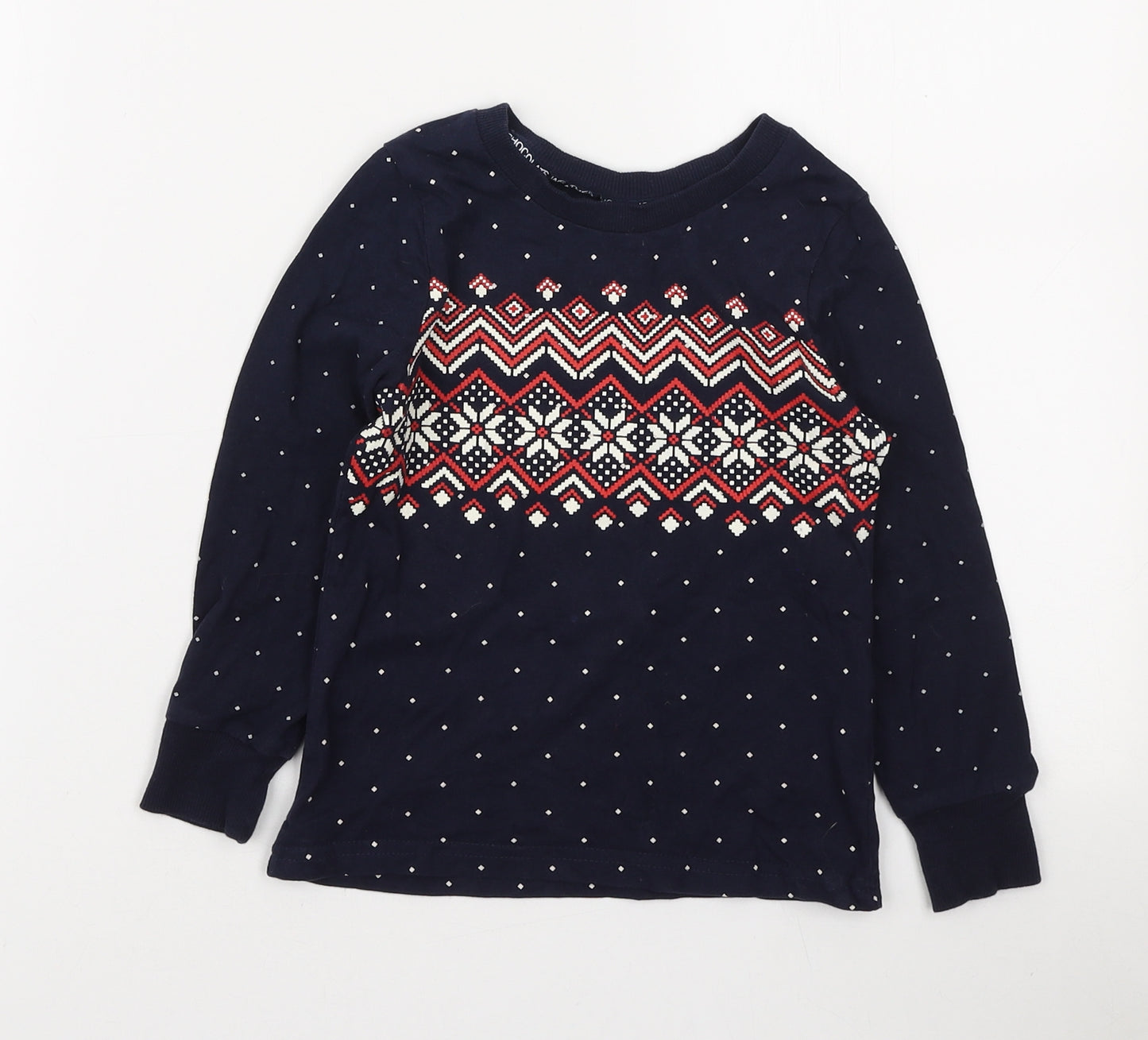 George Girls Blue Fair Isle Cotton Basic T-Shirt Size 4-5 Years Round Neck Pullover - Festive Top