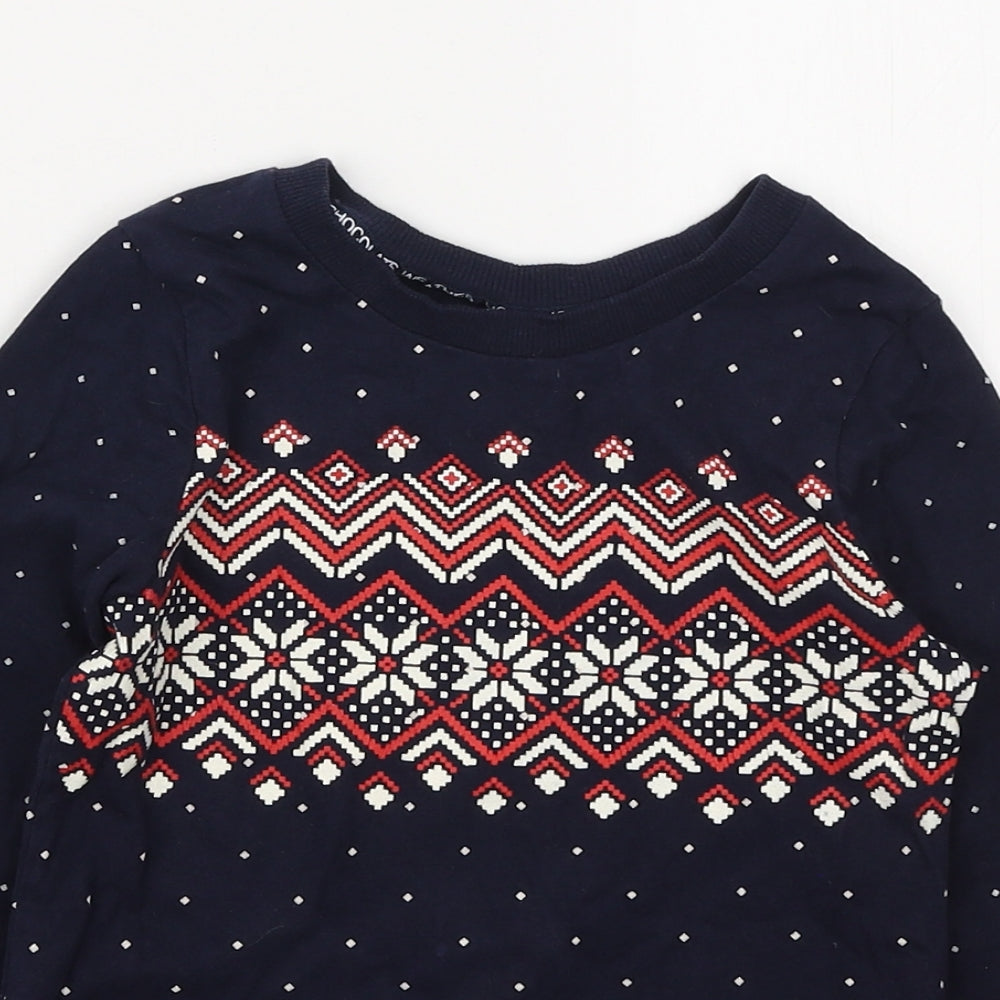 George Girls Blue Fair Isle Cotton Basic T-Shirt Size 4-5 Years Round Neck Pullover - Festive Top
