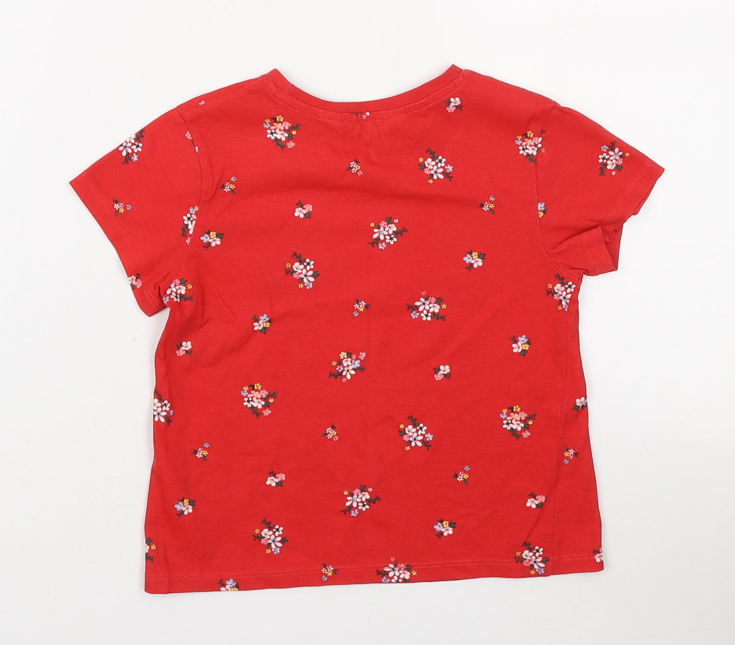 H&M Girls Red Floral Cotton Basic T-Shirt Size 2-3 Years Round Neck Pullover