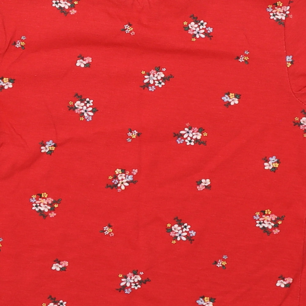 H&M Girls Red Floral Cotton Basic T-Shirt Size 2-3 Years Round Neck Pullover