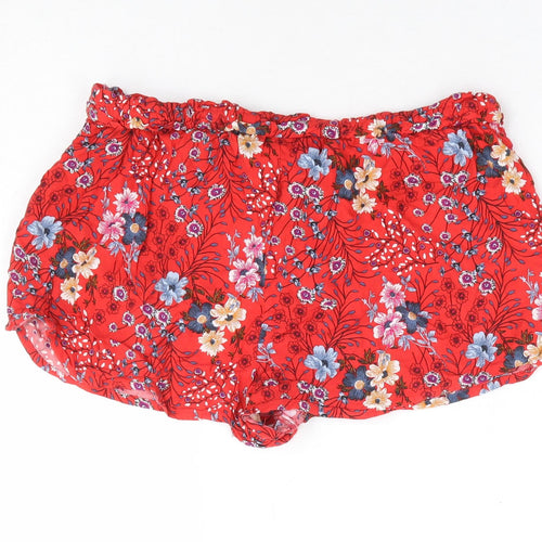 Primark Womens Red Floral Viscose Hot Pants Shorts Size 10 L4 in Regular Drawstring
