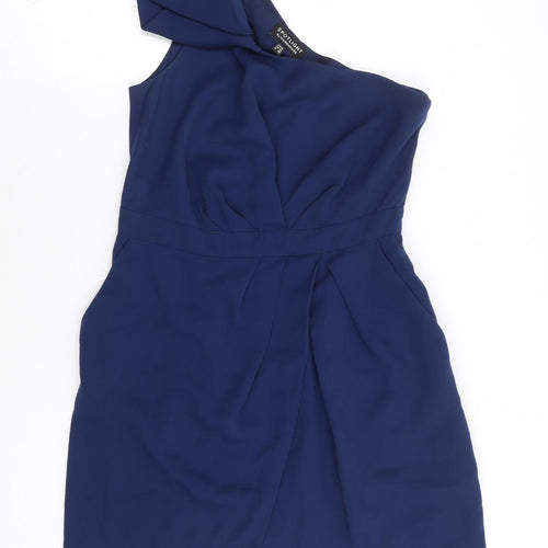 Warehouse Womens Blue Polyester A-Line Size 10 One Shoulder Zip