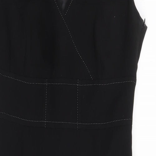 Marks and Spencer Womens Black Polyester A-Line Size 10 V-Neck Zip