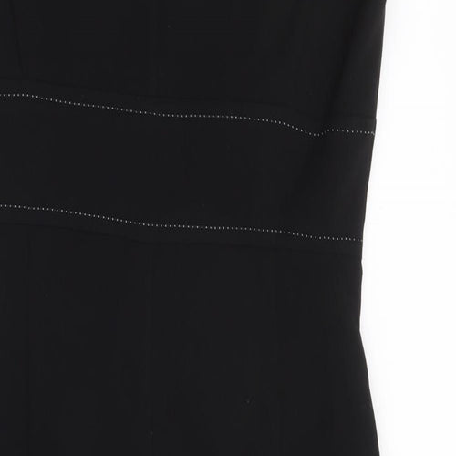 Marks and Spencer Womens Black Polyester A-Line Size 10 V-Neck Zip