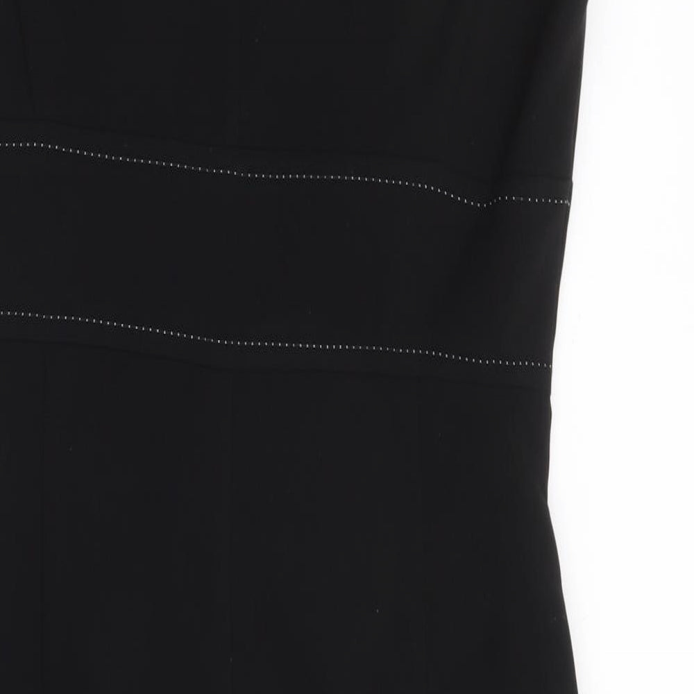 Marks and Spencer Womens Black Polyester A-Line Size 10 V-Neck Zip