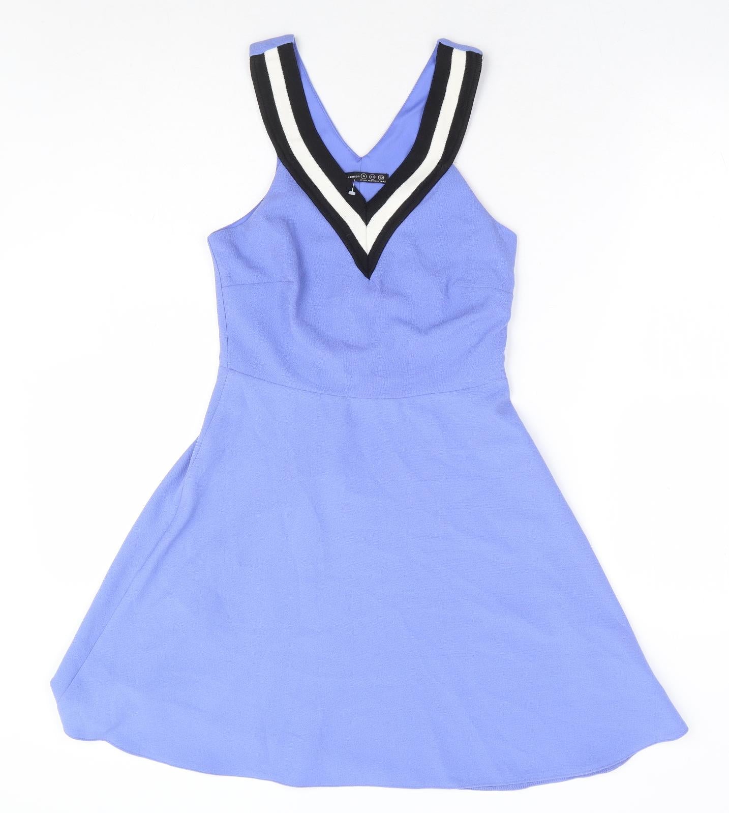 Primark Womens Blue Polyester Fit & Flare Size 6 V-Neck Zip