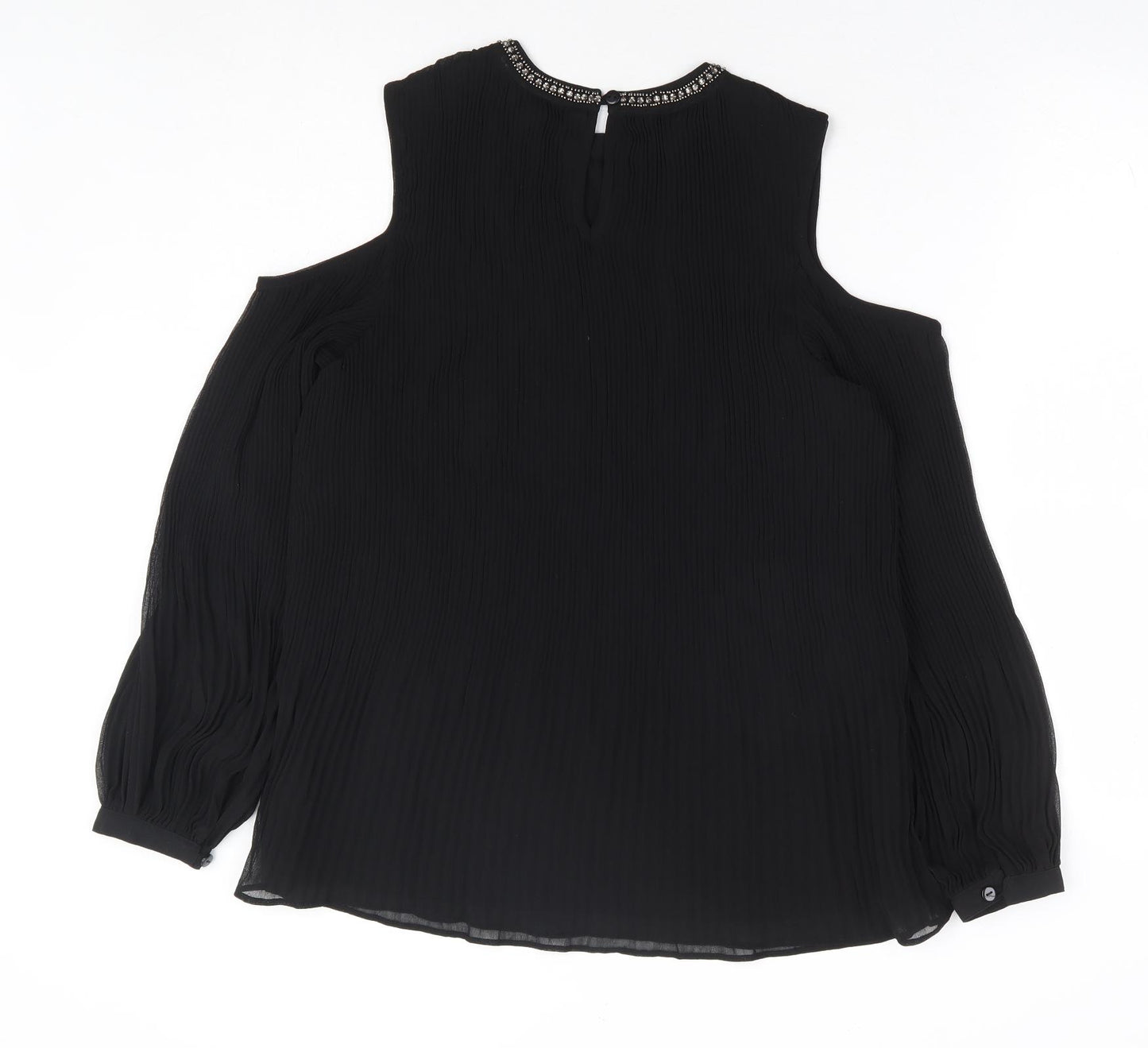 NEXT Womens Black Polyester Basic Blouse Size 8 Round Neck - Cold Shoulder Detail