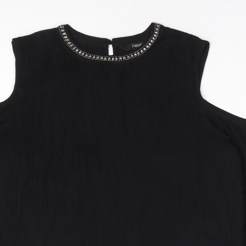 NEXT Womens Black Polyester Basic Blouse Size 8 Round Neck - Cold Shoulder Detail