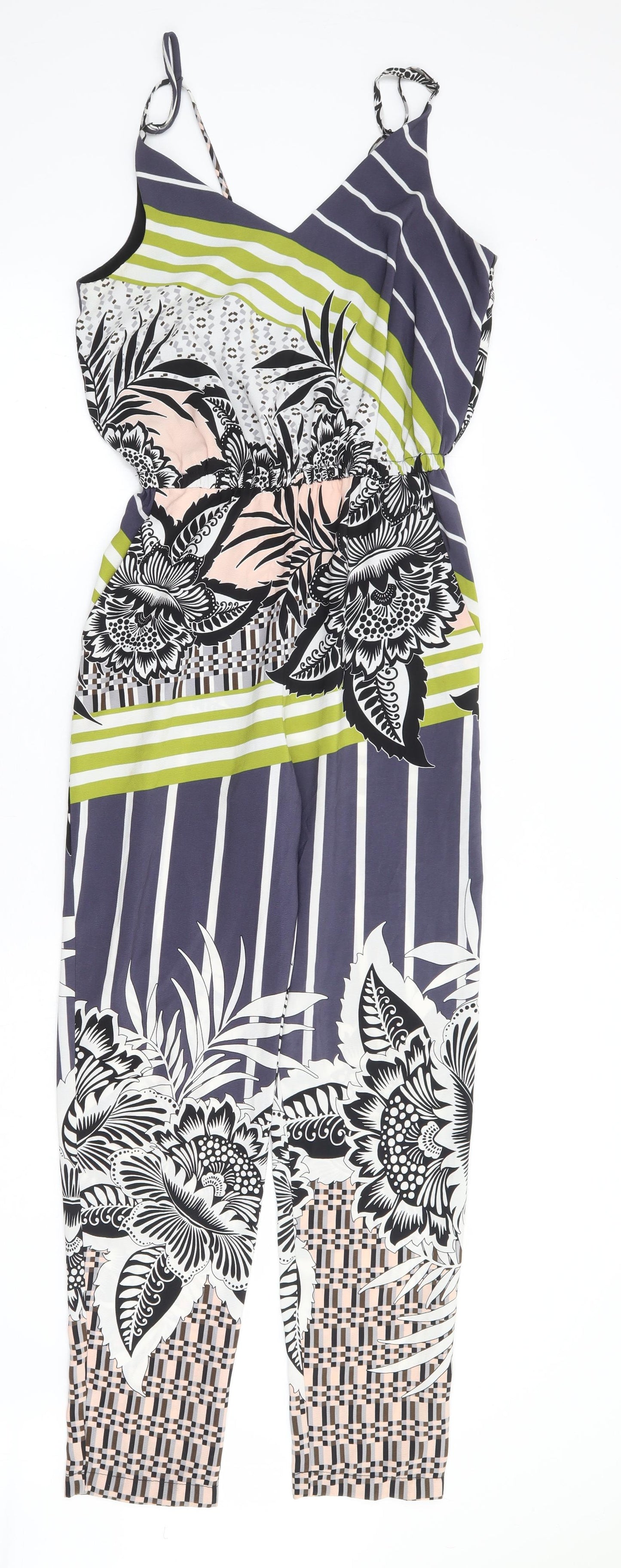Topshop Womens Multicoloured Floral Polyester Jumpsuit One-Piece Size 6 L27 in Pullover