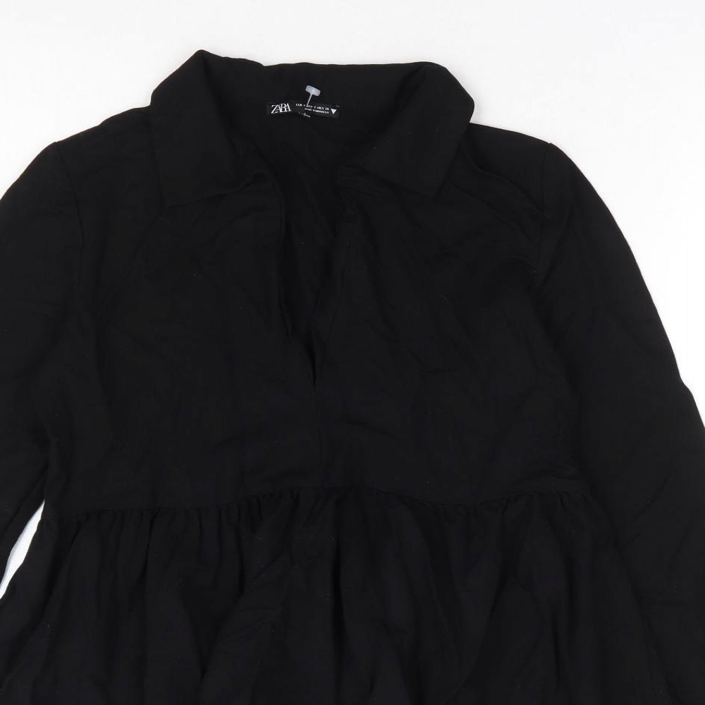 Zara Womens Black Viscose Mini Size S Collared Pullover