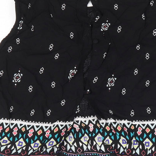 H&M Womens Black Geometric Viscose Cropped Blouse Size 12 Round Neck